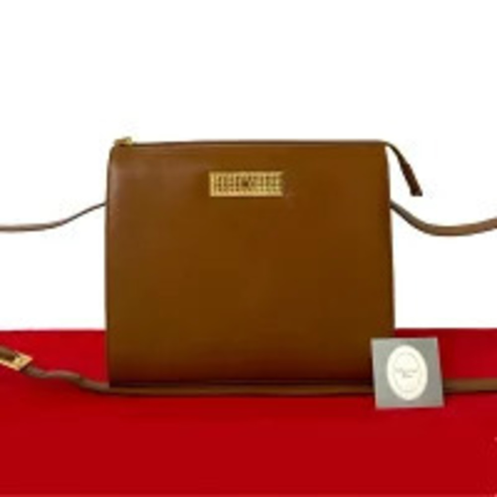Christian Dior CD Plate Leather Shoulder Bag Brown